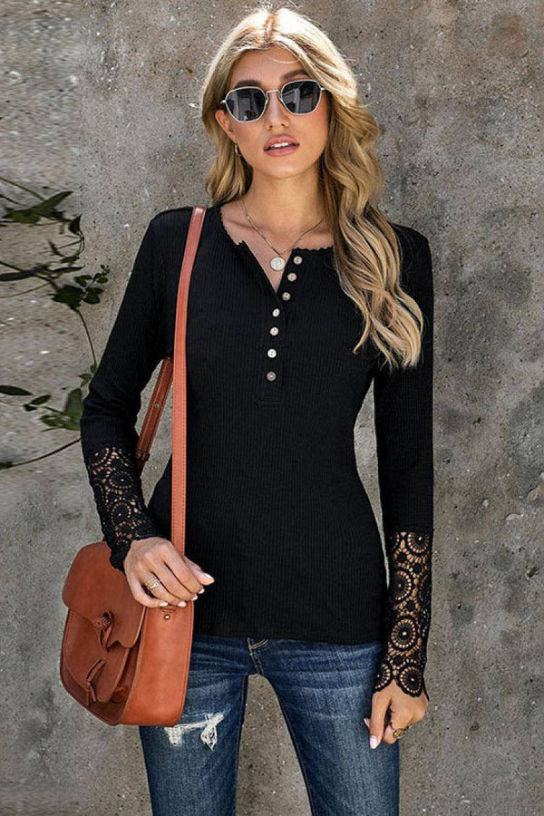 Button Front Scoop Neck Top - EsaModa